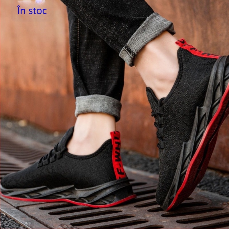 Pantofi de alergare pentru bărbați, cu partea superioară din plasă respirabilă și talpă PVC — profil redus, vârf rotund, toc mic 1–3 cm