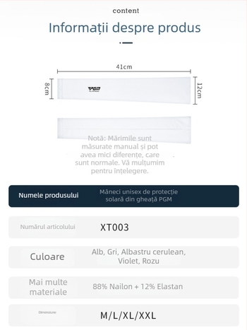 Manșetă golf Ice Silk - Unisex, țesătură Spandex/Lycra, pentru exterior, protecție UV, absorbție umezeală și evacuare transpirație