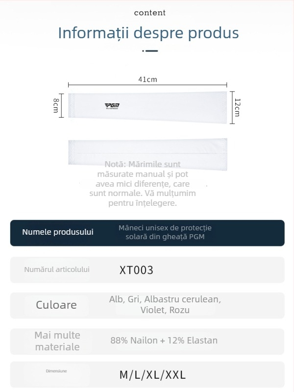 Manșetă golf Ice Silk - Unisex, țesătură Spandex/Lycra, pentru exterior, protecție UV, absorbție umezeală și evacuare transpirație