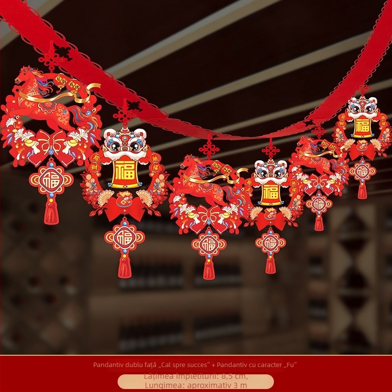 Ornament suspendabil din țesătură nețesută cu model zodiacal cal pentru decorul spațiilor festive (06968)