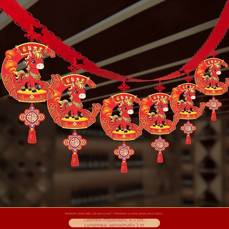 Ornament suspendabil din țesătură nețesută cu model zodiacal cal pentru decorul spațiilor festive (06968)