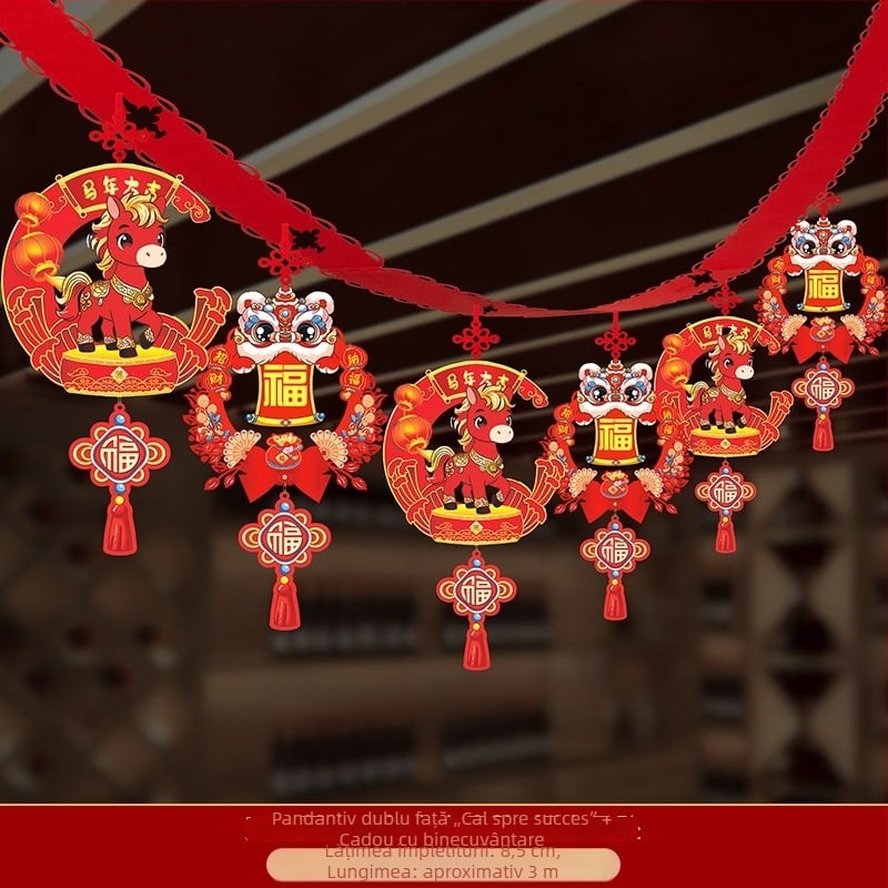 Ornament suspendabil din țesătură nețesută cu model zodiacal cal pentru decorul spațiilor festive (06968)