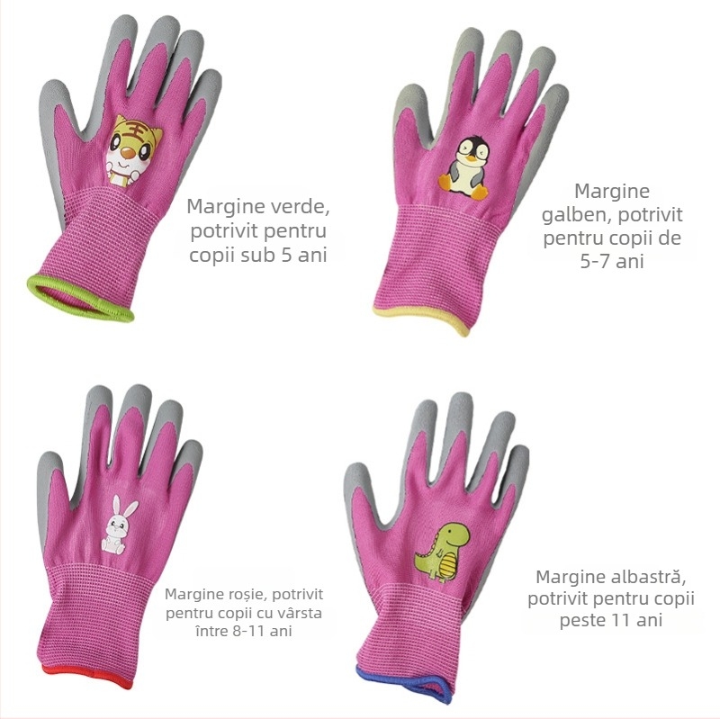 Mănuși de grădină pentru copii, cu model desen animat, protecție anti-derapantă, pentru toate sezoanele