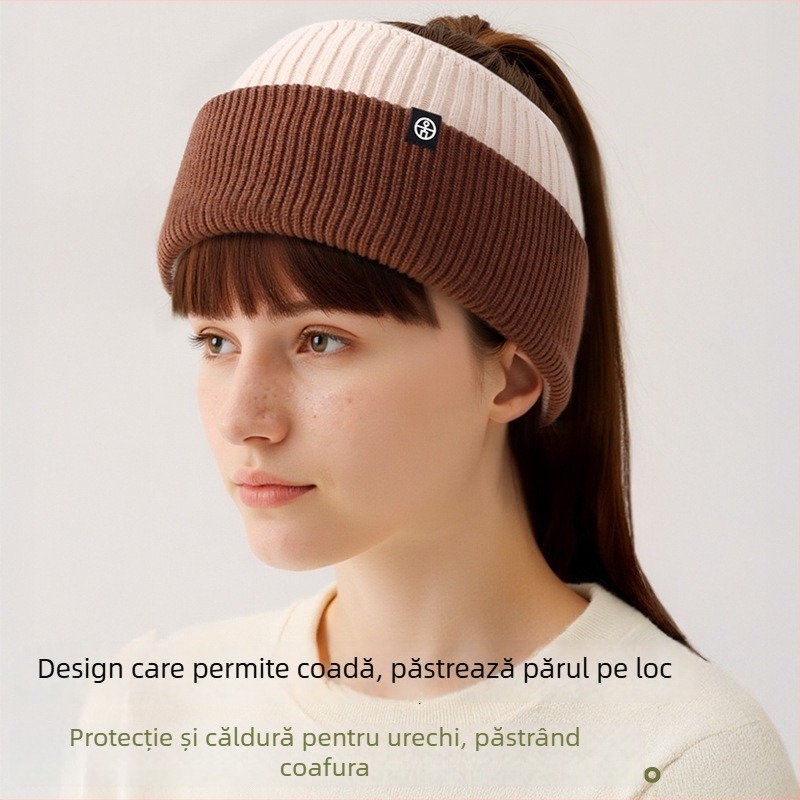 Bandă de cap sport cu căptușeală fleece pentru căldură, protecția urechilor, tricotat din acril