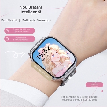 Smartwatch ultra-subțire, ecran 3,99 inch, rezistent la apă, monitorizare ritm cardiac, monitorizare oxigen din sânge, monitorizare somn