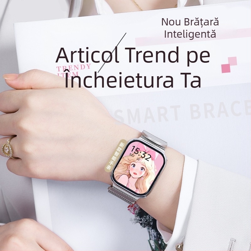 Smartwatch ultra-subțire, ecran 3,99 inch, rezistent la apă, monitorizare ritm cardiac, monitorizare oxigen din sânge, monitorizare somn