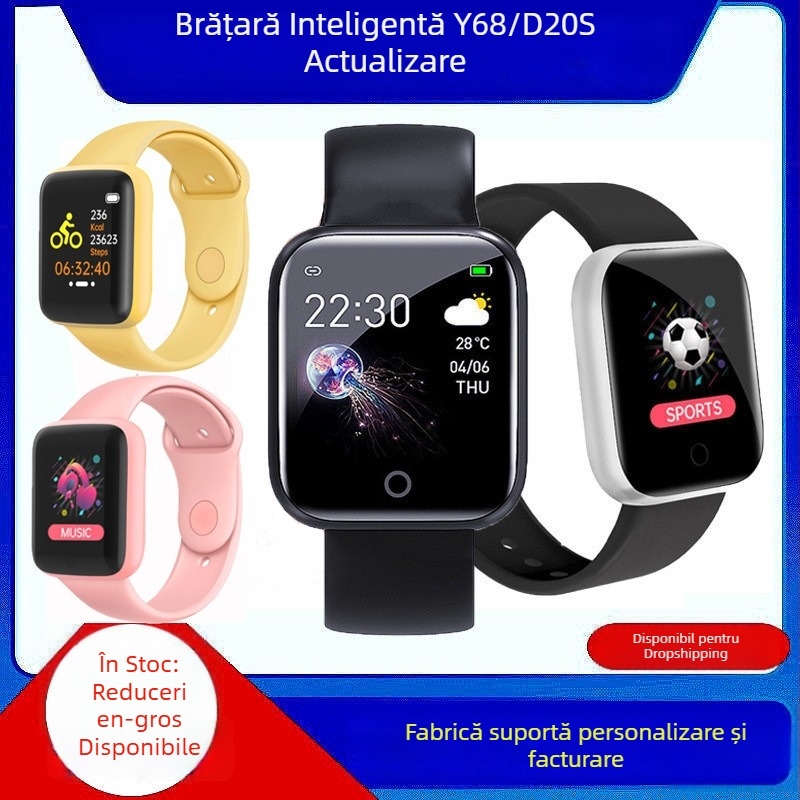 Brățară inteligentă Y68: monitorizarea ritmului cardiac, oxigenul din sânge, tensiunea arterială, monitorizarea somnului, rezistență la apă