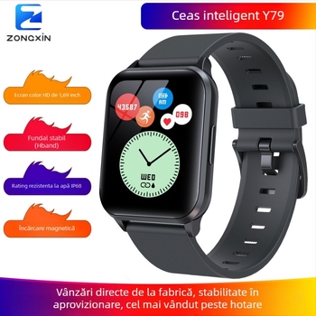 WLNGWEAR Y79 ceas sport inteligent cu monitorizare ritm cardiac, măsurare tensiune arterială, monitorizare somn, impermeabil pentru înot, notificări inteligente
