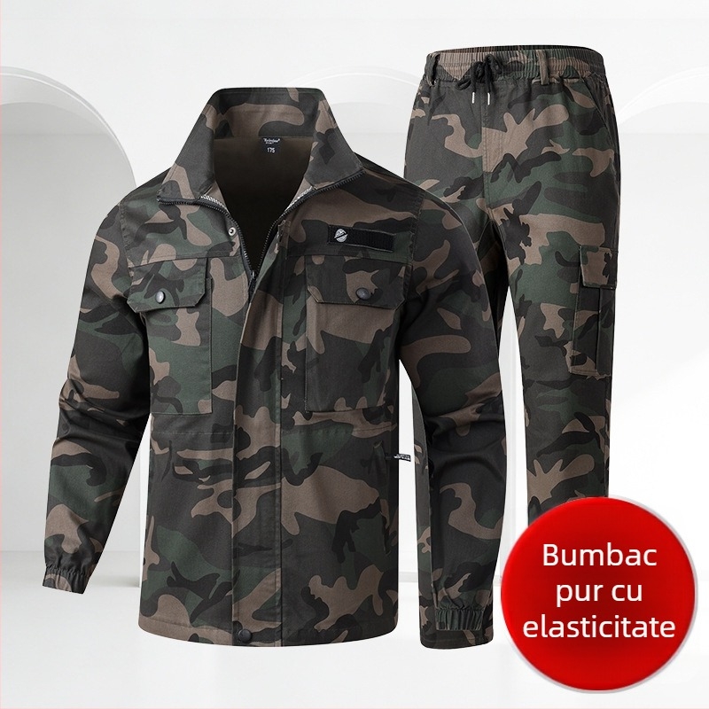 Set de lucru pentru bărbați, din amestec poliester-bumbac (30% poliester), căptușeală din poliester, pentru primăvară-toamnă, în mediul industrial, rezistent la uzură și la pete