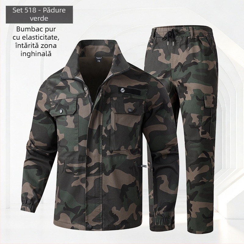 Set de lucru pentru bărbați, din amestec poliester-bumbac (30% poliester), căptușeală din poliester, pentru primăvară-toamnă, în mediul industrial, rezistent la uzură și la pete