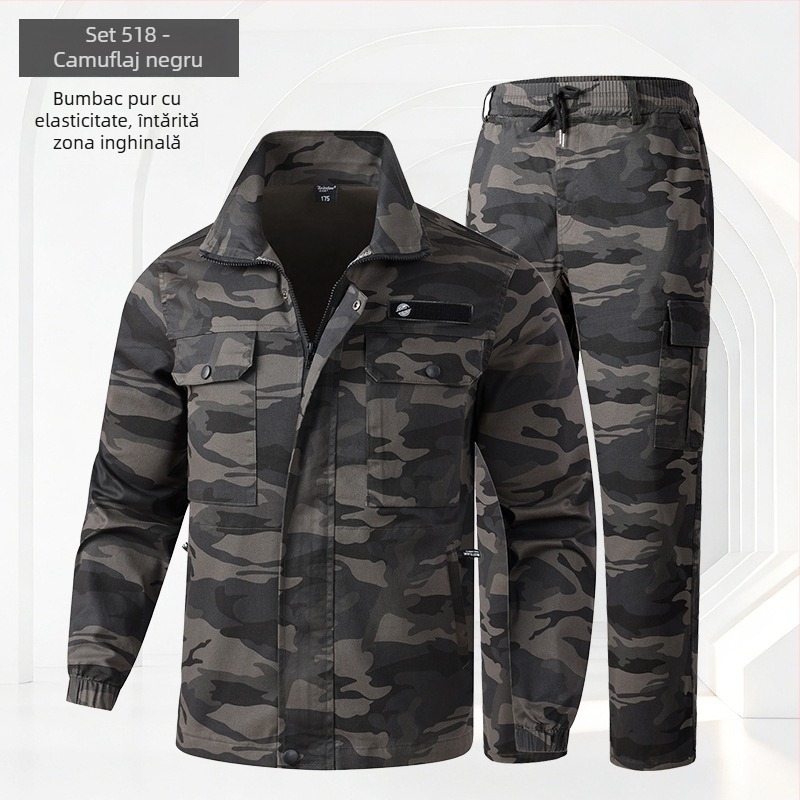 Set de lucru pentru bărbați, din amestec poliester-bumbac (30% poliester), căptușeală din poliester, pentru primăvară-toamnă, în mediul industrial, rezistent la uzură și la pete