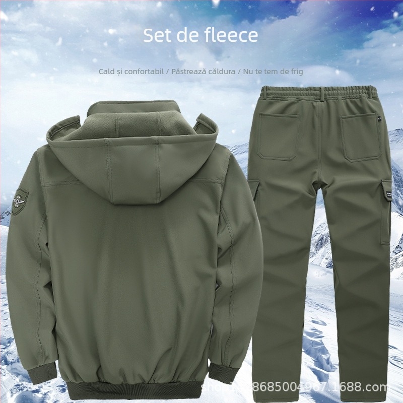 Costum de lucru masculin de iarnă, căptușit cu fleece – camuflaj, impermeabil, rezistent la vânt, durabil, 50% bumbac