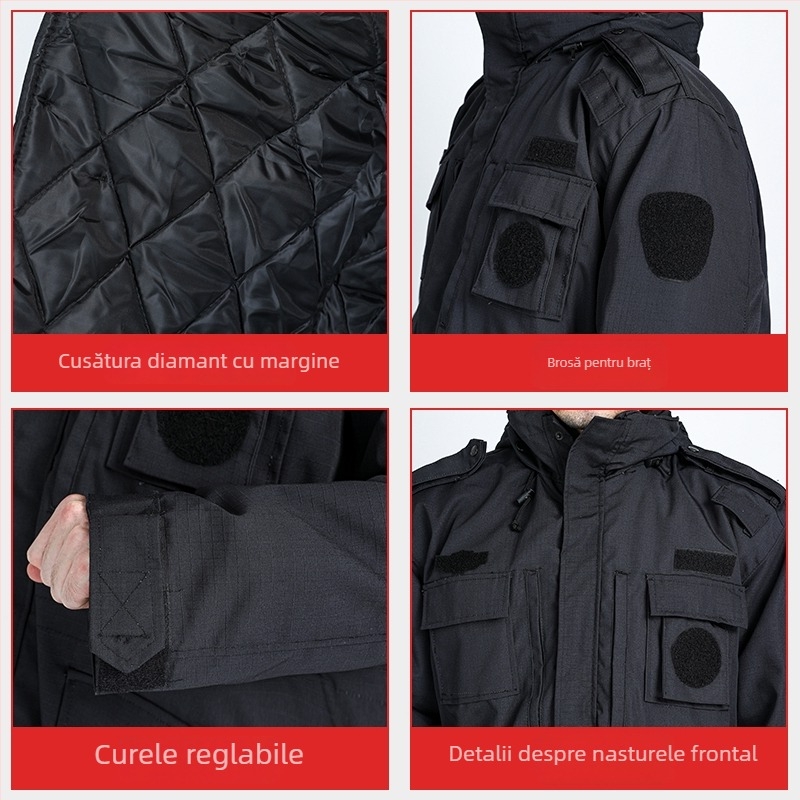 Palton de instruire pentru securitate, iarnă, căptușit gros (Țesătură exterioară: poliester; căptușeală: bumbac topit; Categorie: palton, îmbrăcăminte pentru bărbați; Sezon: iarna 2023)