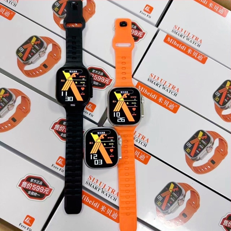 Ceas Inteligent S12/S13 Bluetooth — Măsurare ritm cardiac, tensiune arterială și oxigen în sânge, ecran AMOLED pătrat, încărcare wireless și magnetică