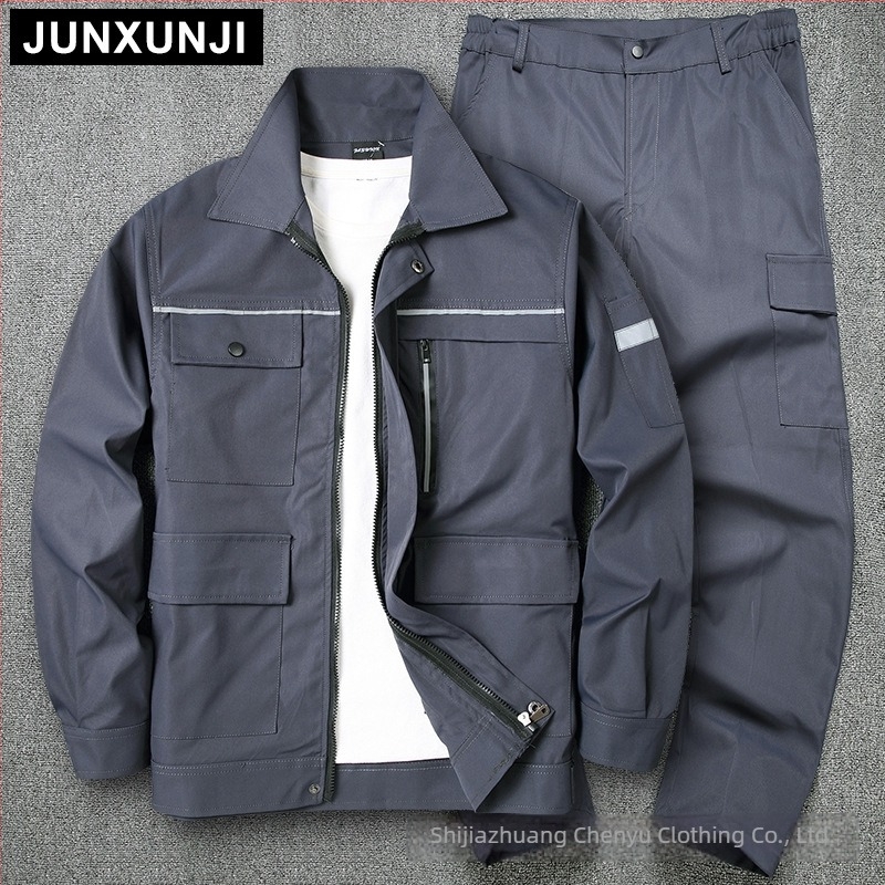 Costum de lucru pentru mecanic, cu material elastic, rezistent la uzură, benzi reflectorizante, uscare rapidă