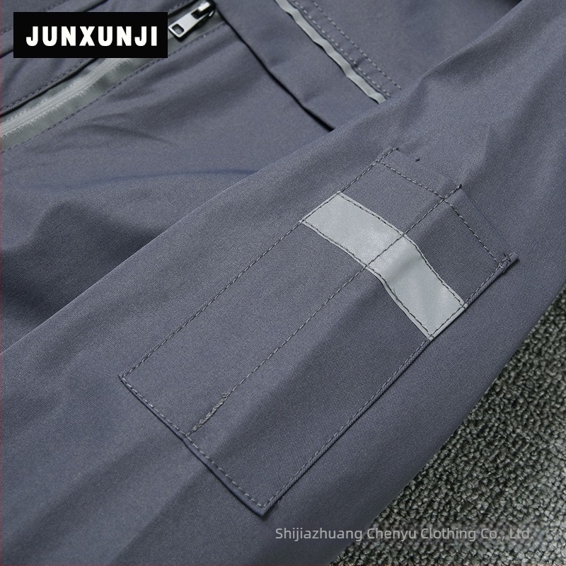 Costum de lucru pentru mecanic, cu material elastic, rezistent la uzură, benzi reflectorizante, uscare rapidă