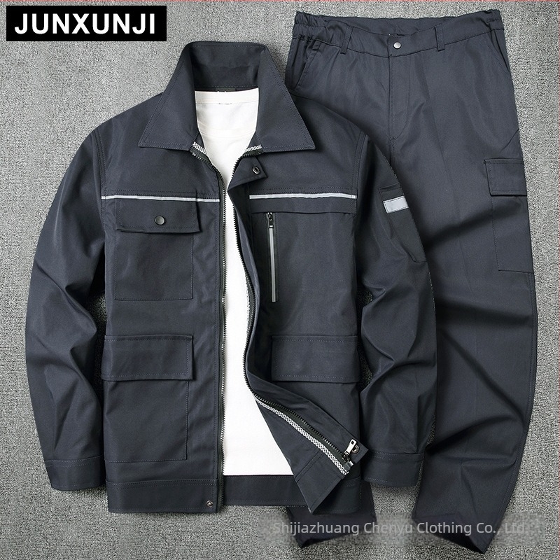 Costum de lucru pentru mecanic, cu material elastic, rezistent la uzură, benzi reflectorizante, uscare rapidă