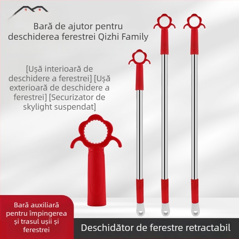 Deschizător de ferestre cu tijă de susținere pentru fereastra glisantă, oțel inoxidabil + ABS, finisaj periat, pentru uși și ferestre