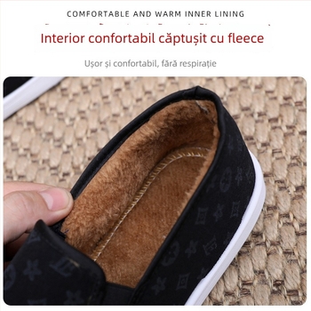 Pantofi de iarnă pentru bărbați din bumbac, căptușiți cu fleece, vârf rotund, partea superioară din bumbac, înălțime medie, talpă din cauciuc