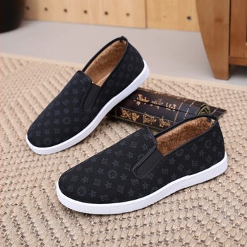 Pantofi de iarnă pentru bărbați din bumbac, căptușiți cu fleece, vârf rotund, partea superioară din bumbac, înălțime medie, talpă din cauciuc