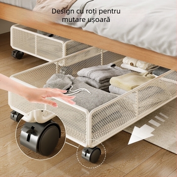 Cutie metalică de depozitare sub pat, cu roți, dulap glisant plat, capacitate 0-5 L