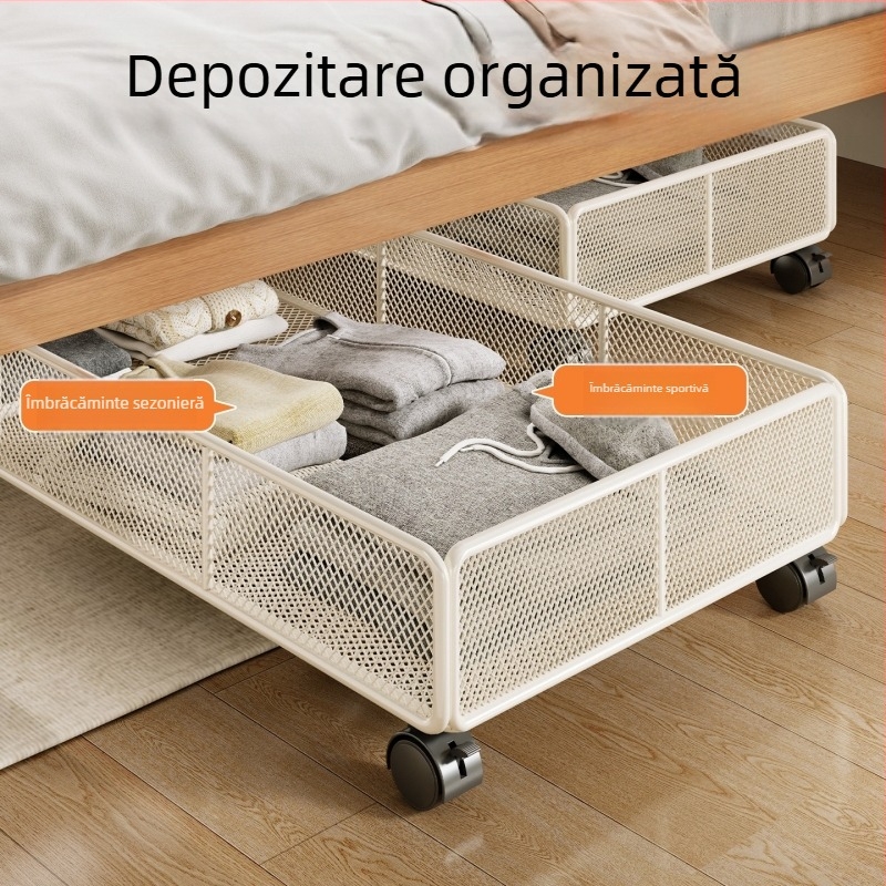 Cutie metalică de depozitare sub pat, cu roți, dulap glisant plat, capacitate 0-5 L