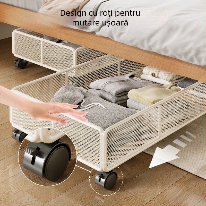 Cutie metalică de depozitare sub pat, cu roți, dulap glisant plat, capacitate 0-5 L