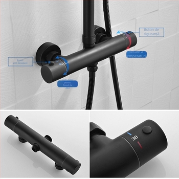 DINGMU robinet de duș termostatic, montaj pe perete, corp din cupru, mecanism termostatic, 38–52°C, intrare-ieșire 4/3, modelul 61105