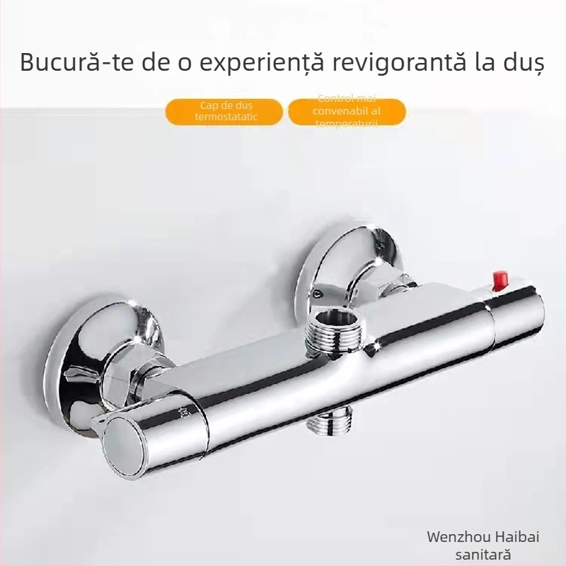 DINGMU robinet de duș termostatic, montaj pe perete, corp din cupru, mecanism termostatic, 38–52°C, intrare-ieșire 4/3, modelul 61105