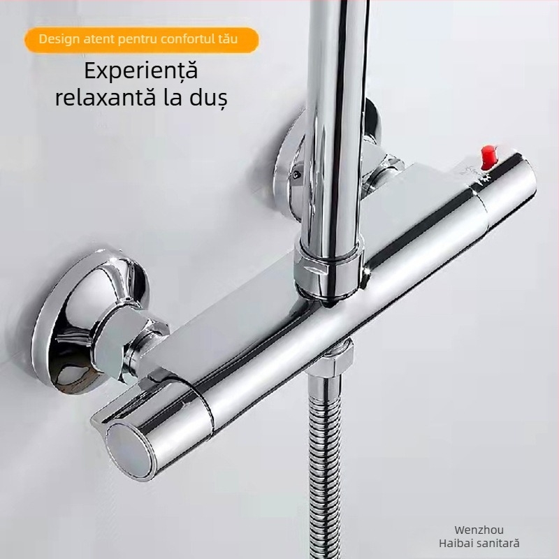 DINGMU robinet de duș termostatic, montaj pe perete, corp din cupru, mecanism termostatic, 38–52°C, intrare-ieșire 4/3, modelul 61105