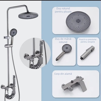Set de duș încastrat în perete — aluminiu de înaltă calitate, finisaj periat, panou pătrat mare, patru viteze