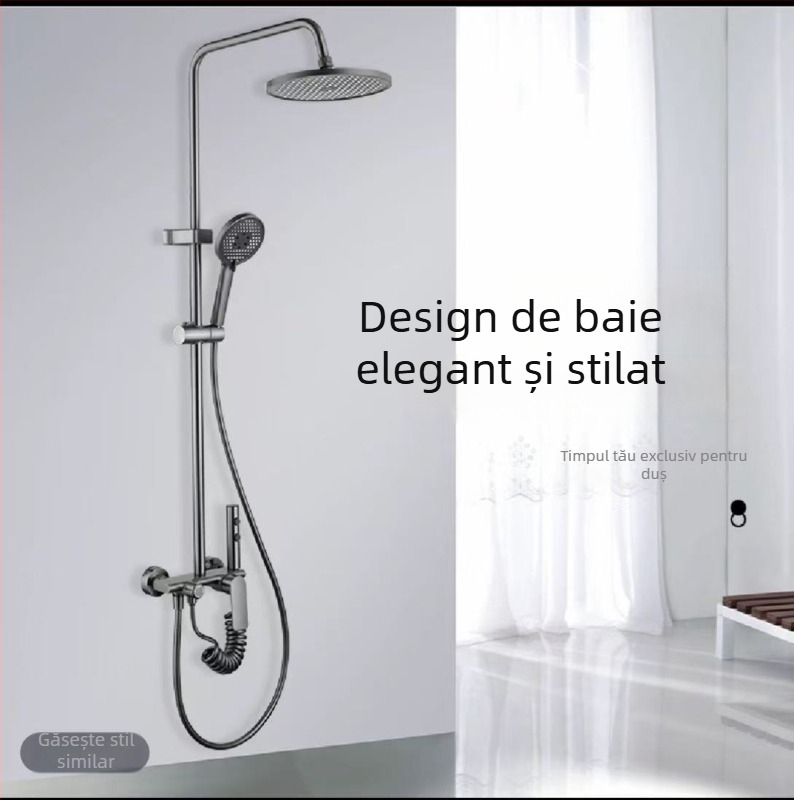 Set de duș încastrat în perete — aluminiu de înaltă calitate, finisaj periat, panou pătrat mare, patru viteze