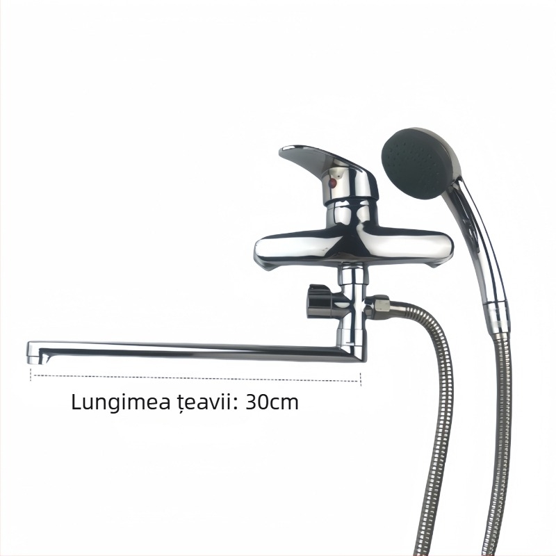 Set de duș pentru cadă cu furtun extensibil și cap de duș rotativ — aliaj de zinc, stil modern minimalist, temperatură de lucru 0-90, presiune nominală 1.0 MPa