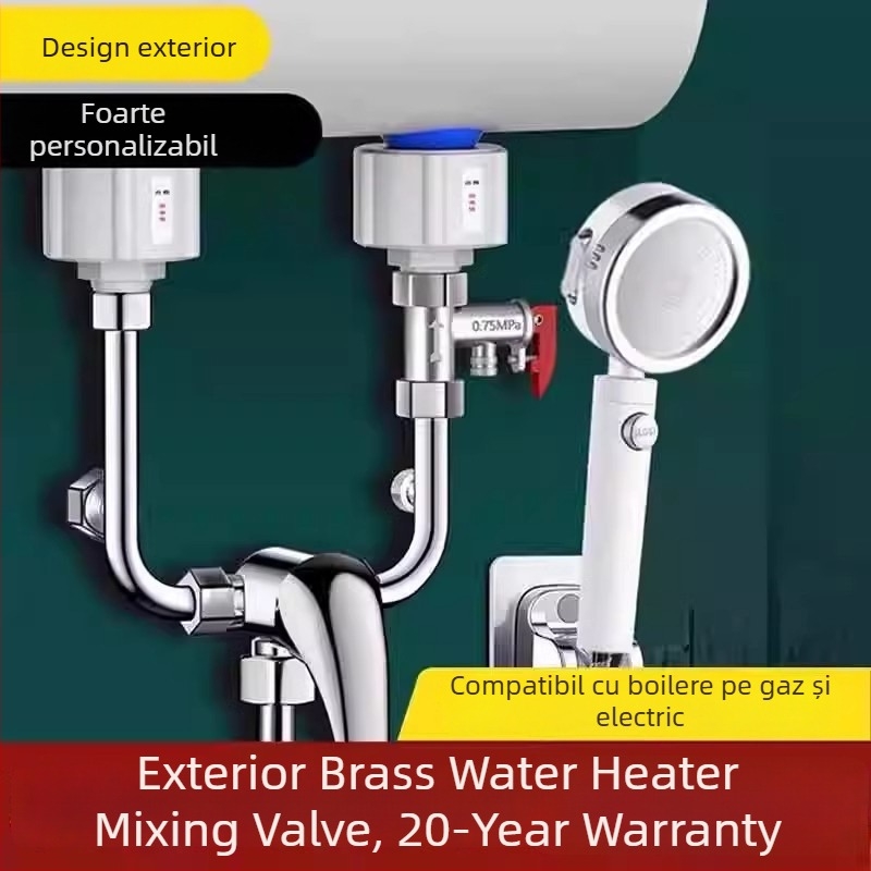 Accesorii pentru amestecul de apă la boiler electric – robinete de apă caldă și rece, întrerupător montat la suprafața pentru duș, amplificator de presiune pentru duș