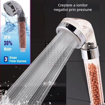 Cap de duș portabil cu ioni negativi — model transparent; funcții: masaj, ploaie și filtrare a apei curate; material: plastic; stil: modern și simplu