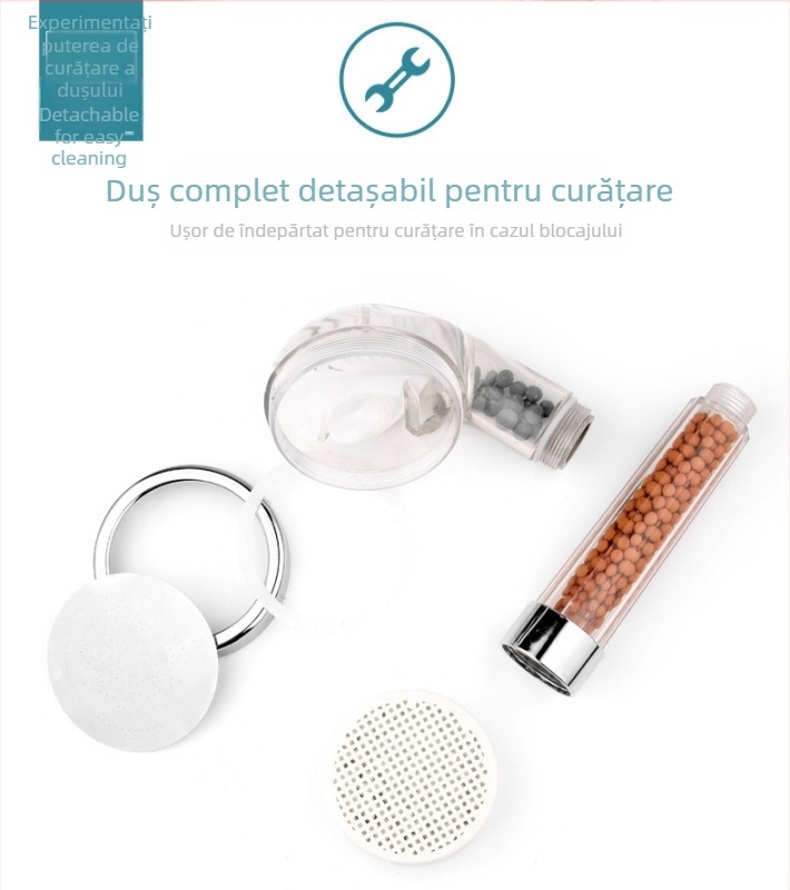 Cap de duș portabil cu ioni negativi — model transparent; funcții: masaj, ploaie și filtrare a apei curate; material: plastic; stil: modern și simplu