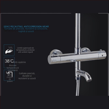 Robinet de duș ascuns cu termostat, mixer cu trei funcții, oțel inoxidabil 304, montat în perete, interval de temperatură 15–95°C, presiune 0,05–0,6 MPa