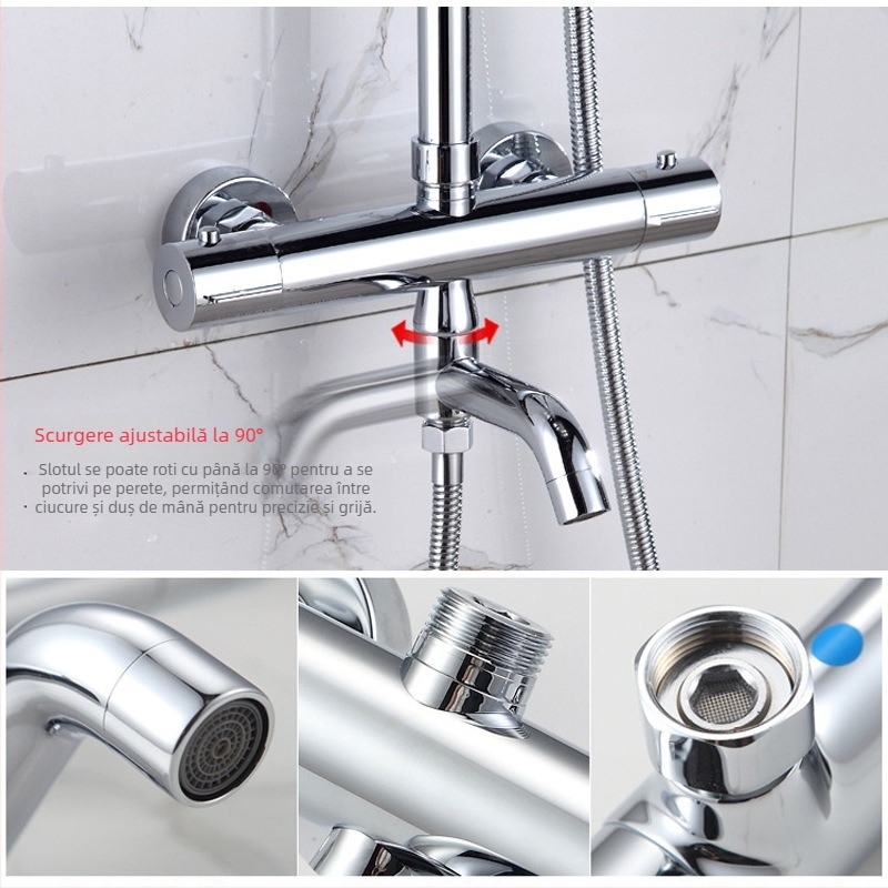 Robinet de duș ascuns cu termostat, mixer cu trei funcții, oțel inoxidabil 304, montat în perete, interval de temperatură 15–95°C, presiune 0,05–0,6 MPa