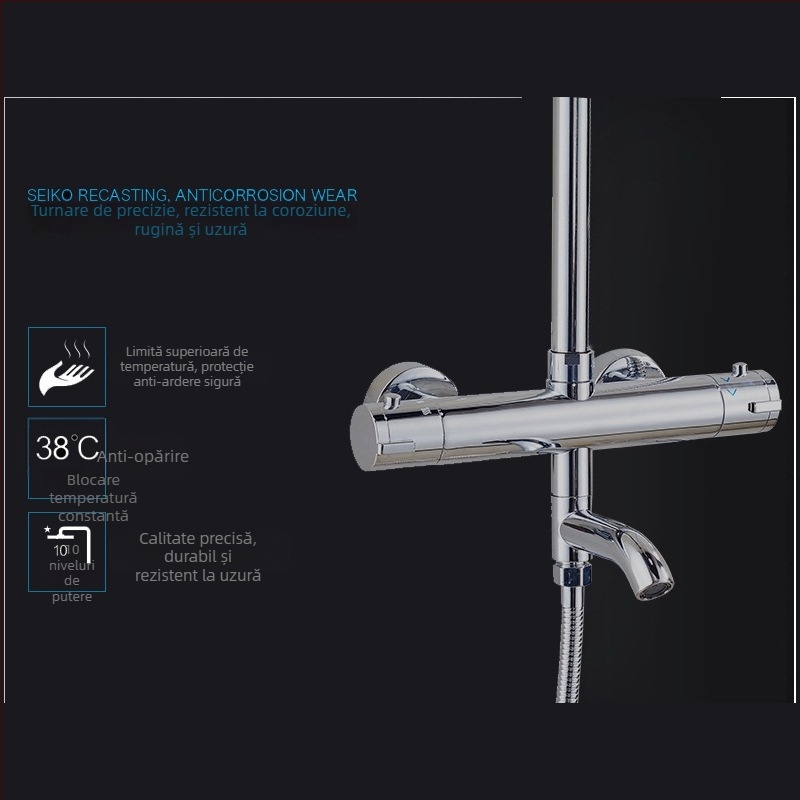 Robinet de duș ascuns cu termostat, mixer cu trei funcții, oțel inoxidabil 304, montat în perete, interval de temperatură 15–95°C, presiune 0,05–0,6 MPa