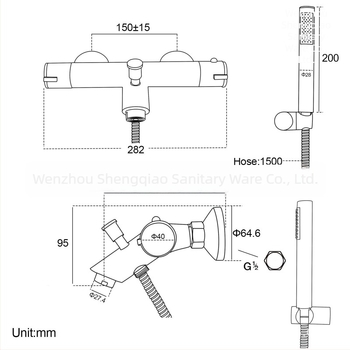 Set de duș cu corp din cupru, montaj pe perete, control temperatură constantă 2–80°C, 0,5 MPa