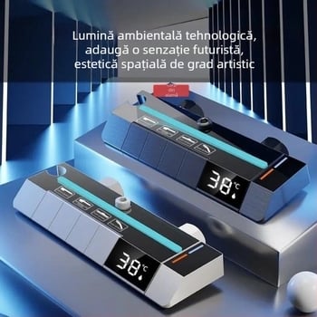 Set de duș din alamă cu temperatură constantă, finisaj grafit-gri, iluminare ambientală LED, control al temperaturii, apă caldă și rece, montaj ascuns.