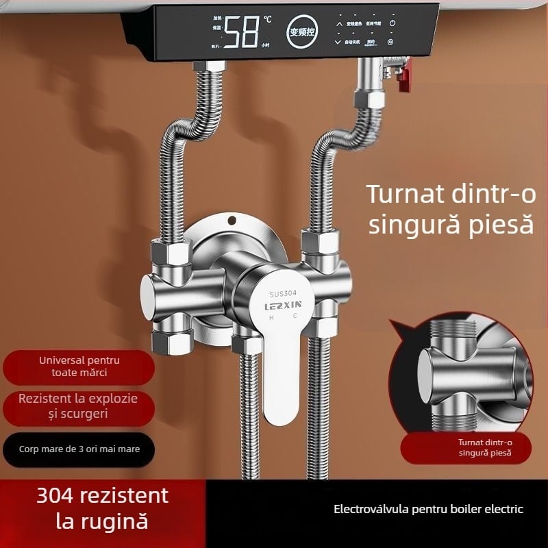 Set duș din oțel inoxidabil 304, montaj expus, robinet electric de apă, miez de disc ceramic, finisaj cromat, certificat CE
