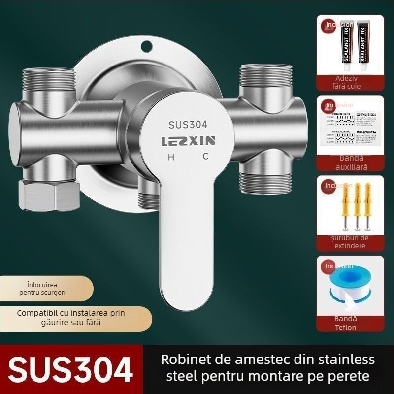 Set duș din oțel inoxidabil 304, montaj expus, robinet electric de apă, miez de disc ceramic, finisaj cromat, certificat CE