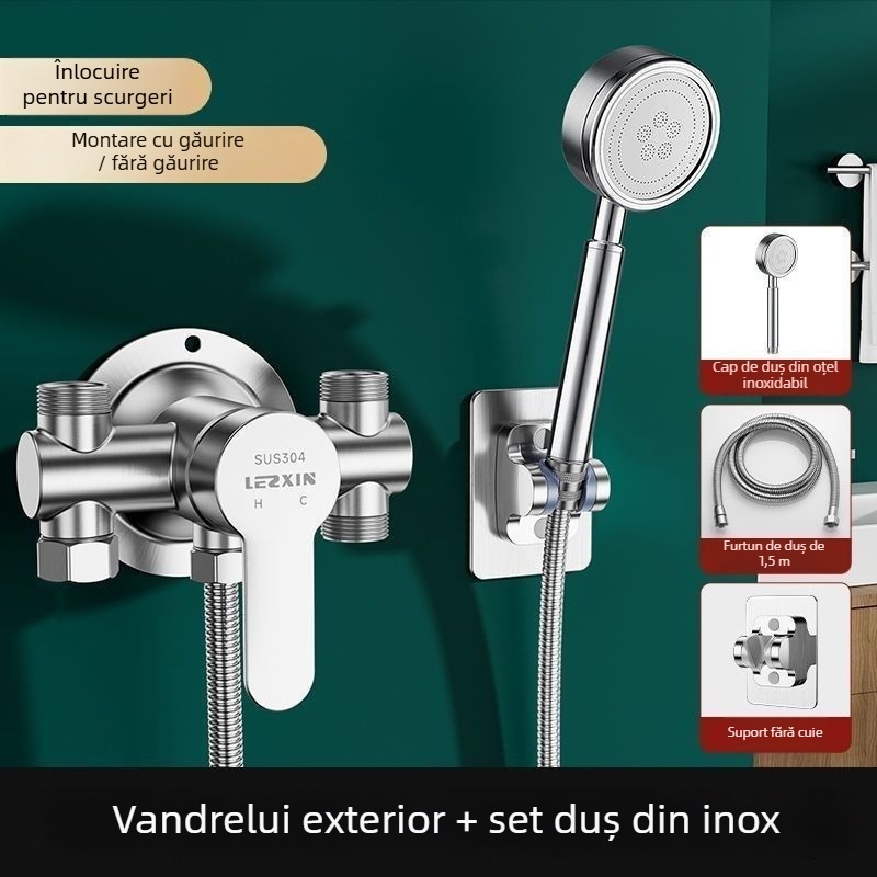 Set duș din oțel inoxidabil 304, montaj expus, robinet electric de apă, miez de disc ceramic, finisaj cromat, certificat CE