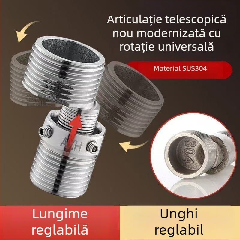 Oțel inoxidabil 304, robinet de duș telescopic reglabil universal cu ieșire în unghi extins pentru cadă, cuplaj 4-6 căi