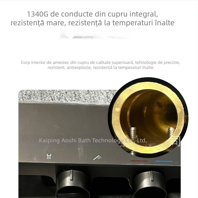 Set de duș din cupru pur, jet pătrat de ploaie, flux reglabil, stil modern minimalist, montaj pe suprafață, model 16312.