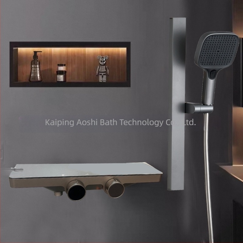 Set de duș din cupru pur, jet pătrat de ploaie, flux reglabil, stil modern minimalist, montaj pe suprafață, model 16312.