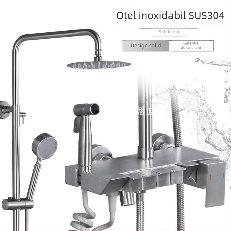 Set de duș din oțel inoxidabil 304 – buton cu patru trepte, funcție ploaie, design modern