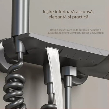 Set de duș cu afișaj digital și temperatură constantă, cap de duș pătrat, aliaj de zinc, finisaj negru