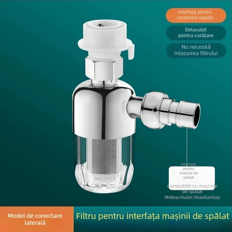 Filtru de intrare pentru mașina de spălat, corp din cupru, finisaj cromat, supapă cu disc ceramic, CE certificat